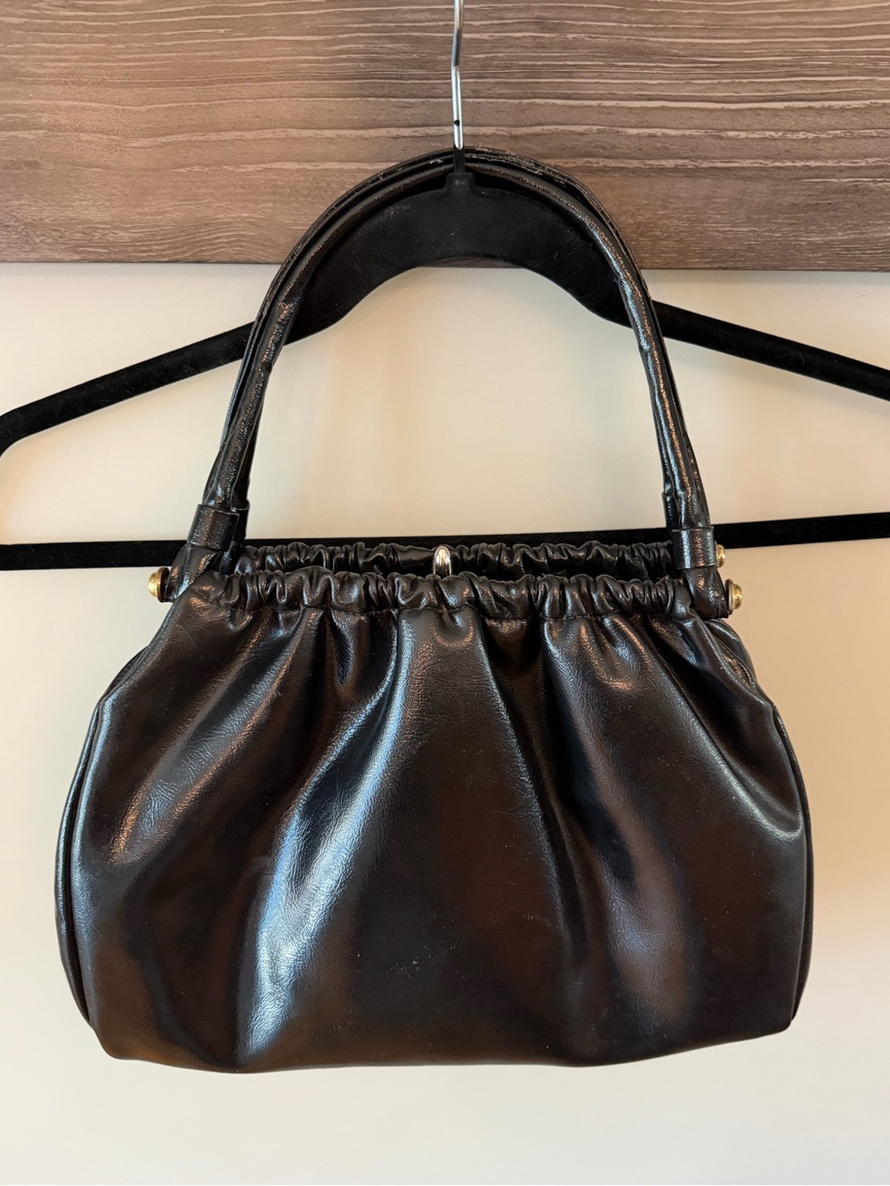 Classic Black Faux Leather Shoulder Bag, unbranded